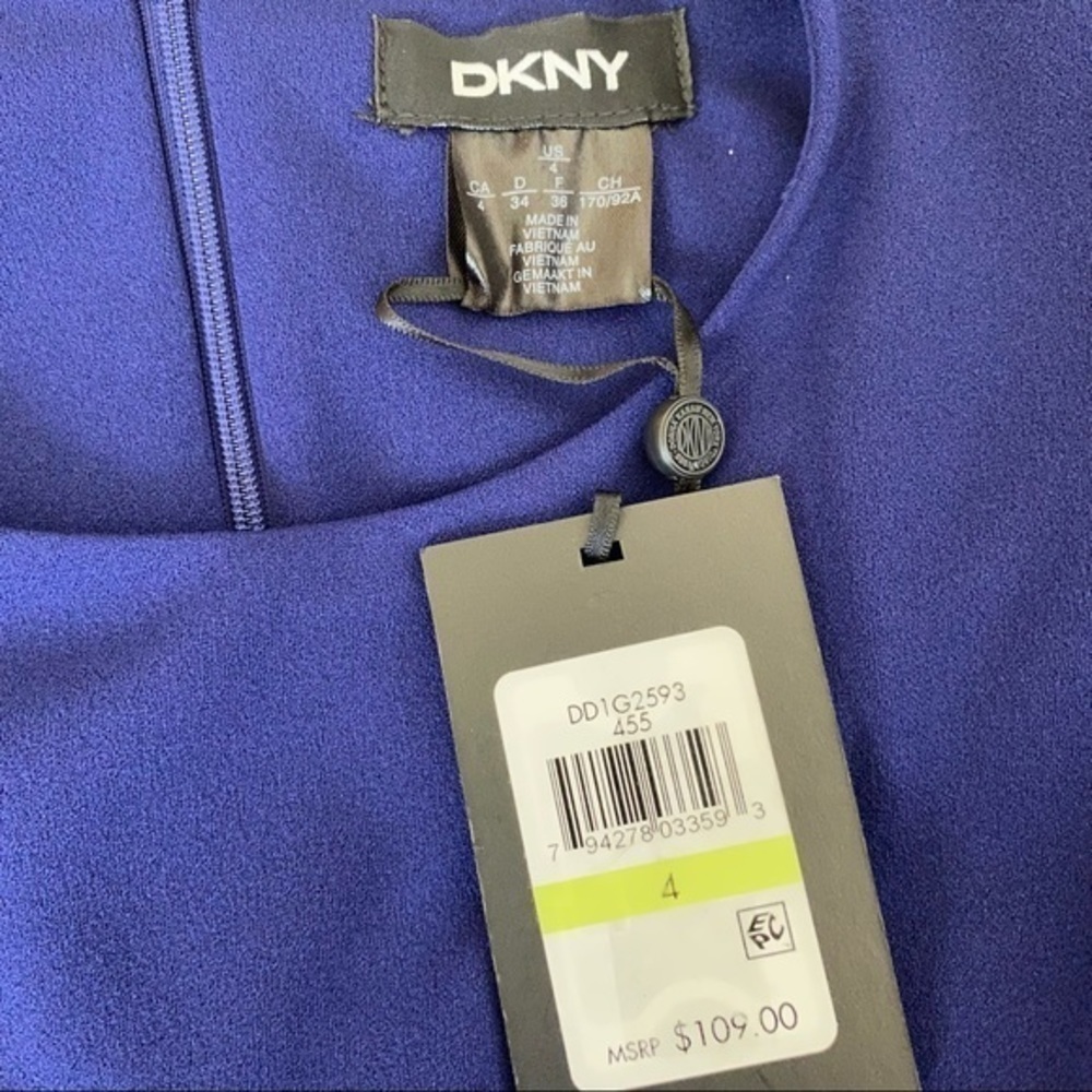 DKNY Button Sleeve Flounce Fit & Flare Dress in Blue Size 4 - Picture 14 of 14
